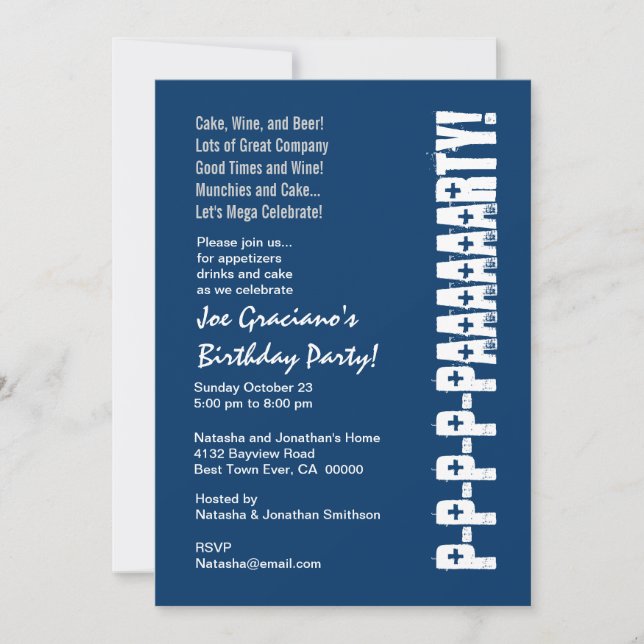 Fun Modern Birthday Navy Blue White Red Template (Front)