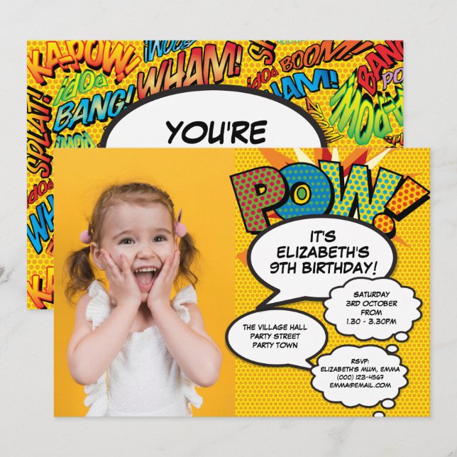 Fun Modern Birthday Party Photo Comic Any Age Invitation (Front/Back)