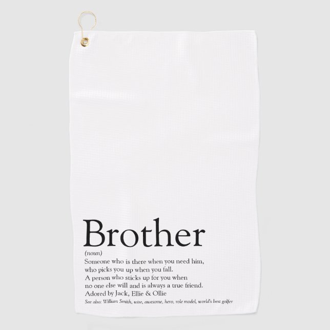 Fun Modern Black and White Brother Definition  Golf Towel (Front)
