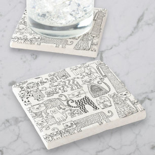 Fun Modern Black and White Cats And Kittens  Stone Coaster