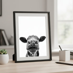 Fun Modern Black White Cow Rustic Farmhouse Poster