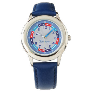 Fun Modern Blue Stylish Custom Name Kids Watch
