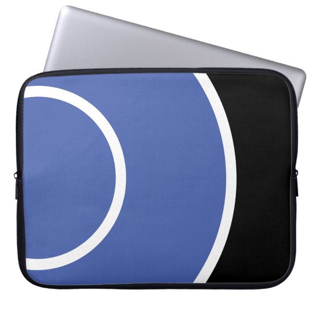 Fun Modern Blue White Black Concentric Art Pattern Laptop Sleeve (Front)