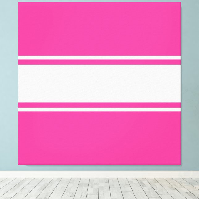 Fun Modern Bright Candy Pink White Racing Stripes Canvas Print (Insitu(Wood Floor))