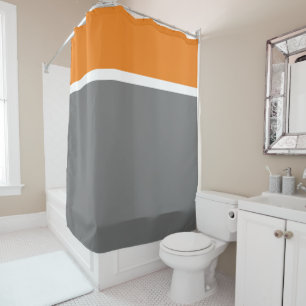 Fun Modern Bright Orange Grey White Colour Block Shower Curtain