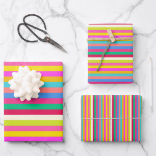 Fun Modern Bright Stripes Multicolor Maximalist Wrapping Paper Sheet