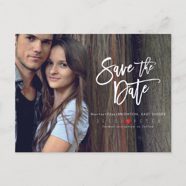 Fun Modern Brush Script Save the Date Announcement Postcard (Front)