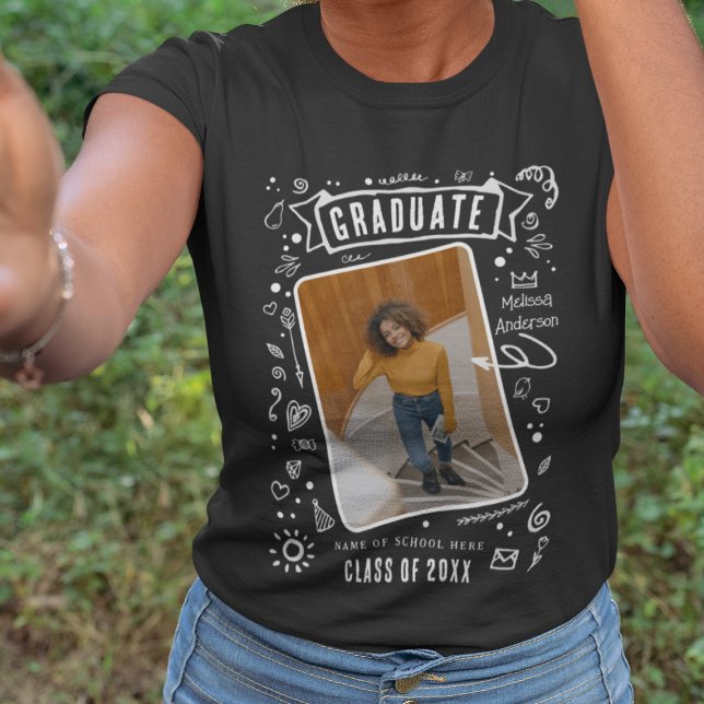 Fun Modern Chalk Doodle Photo Graduate T-Shirt (Creator Uploaded)