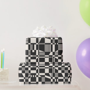 Fun Modern Chequered Black & Cream Wrapping Paper