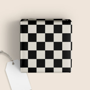 Fun Modern Chequered Black & Cream Wrapping Paper