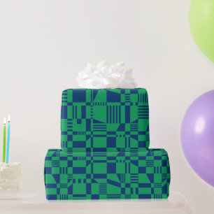 Fun Modern Chequered Blue & Green Wrapping Paper