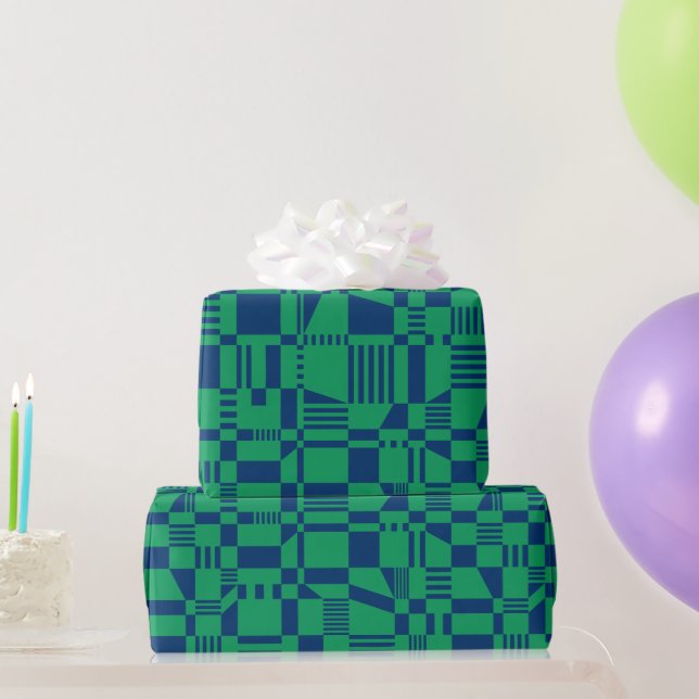 Fun Modern Chequered Blue & Green Wrapping Paper (Party Gifts)