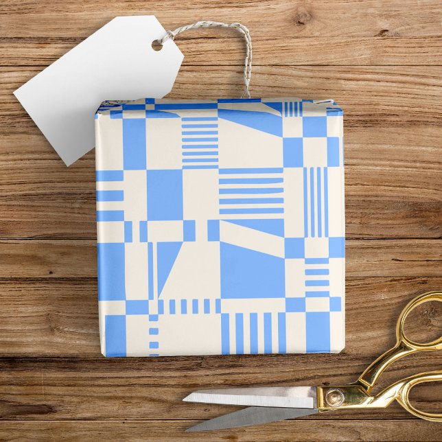 Fun Modern Chequered Blue & White Wrapping Paper (Creator Uploaded)