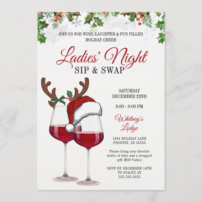 Fun Modern Christmas Sip & Swap Cocktail Party Inv Invitation (Front)
