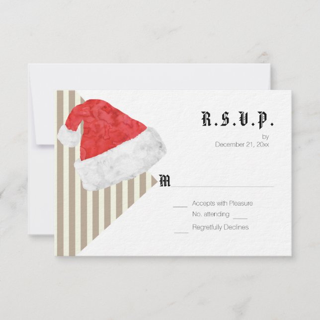 Fun Modern Christmas Wedding with Red Santa Hat RSVP Card (Front)