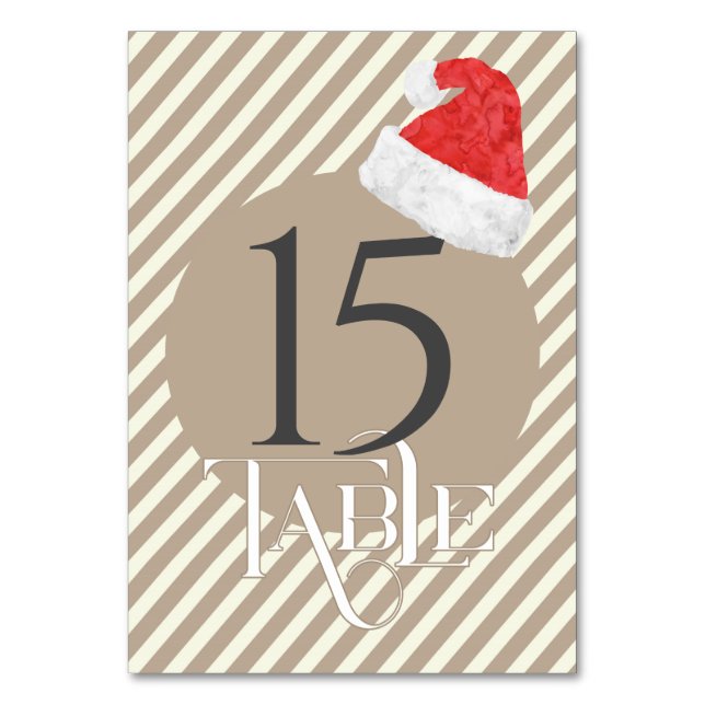 Fun Modern Christmas Wedding with Red Santa Hat Table Number (Front)