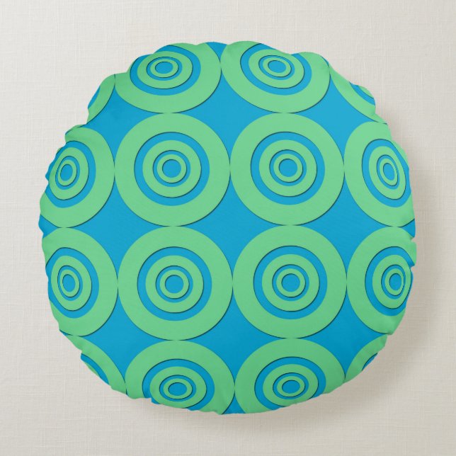 Fun Modern Circles MInt Green Aqua Pattern Round Cushion (Front)