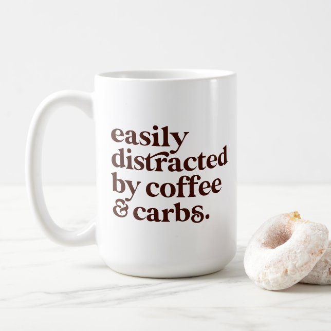 Fun Modern Coffee Lover Carbs Lover Brown Letters Coffee Mug (With Donut)