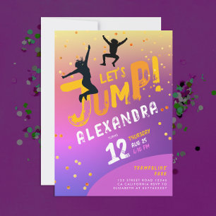 Fun Modern Colour Purple Pink Trampoline Jump Play Invitation