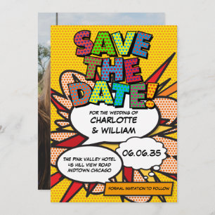 Fun Modern Colourful Comic Book Photo Wedding Save The Date