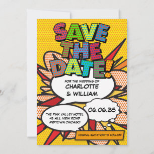 Fun Modern Colourful Comic Book Wedding Save The Date