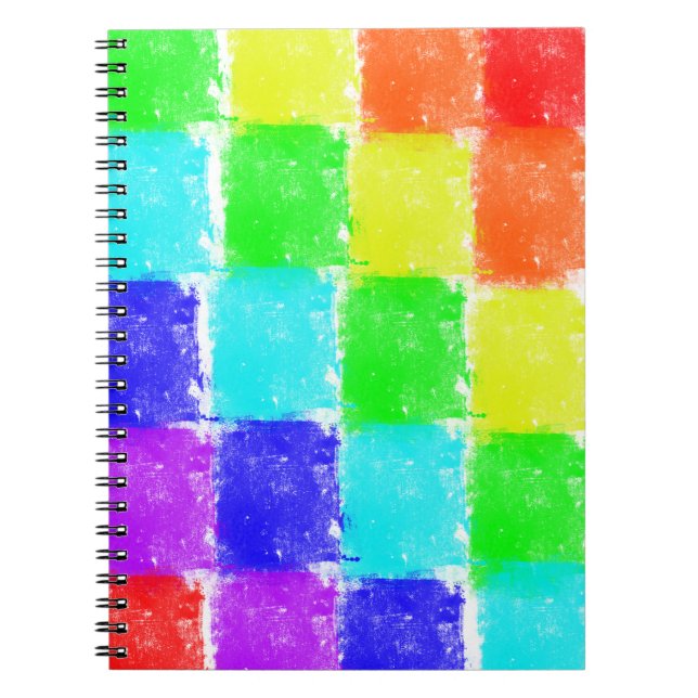Fun Modern Colourful Crayon Coloured Blocks Patter Notebook (Front)