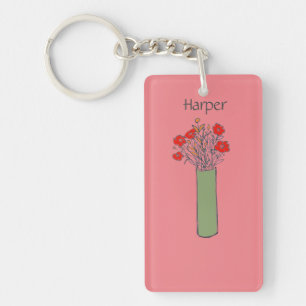 Fun Modern Colourful Flower Sketch For Her  Key Ring