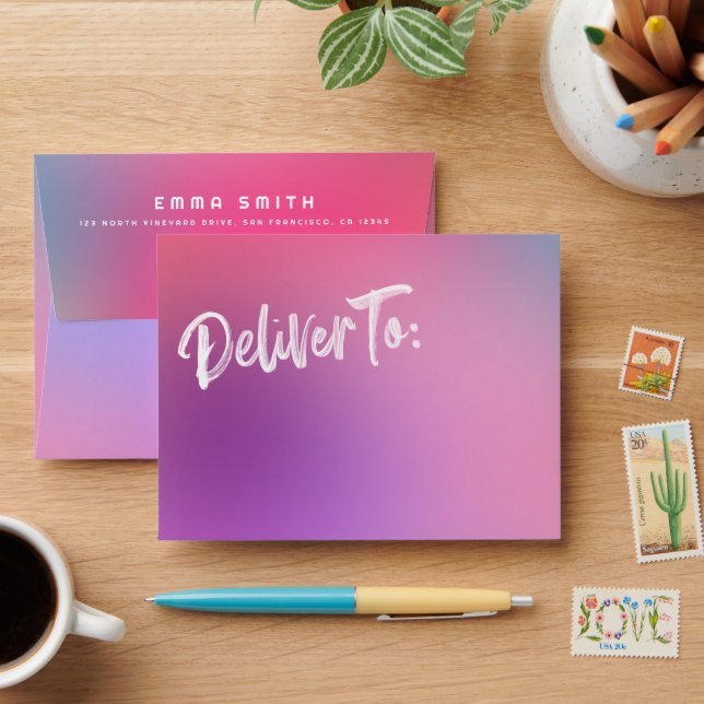 Fun Modern Colourful Pink Kids Teen Thank You Card Envelope (Desk)