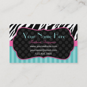Fun, Modern, Colourful Zebra.  Blue, Pink & Black Business Card