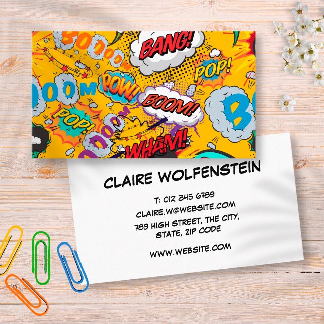 Fun Modern Comic Book Shout Outs Business Card (Creator Uploaded)