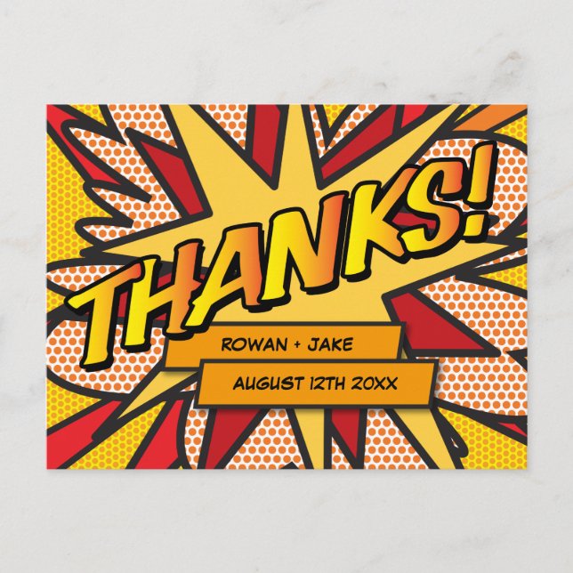 Fun Modern Comic Book Thank You Postcard (Front)