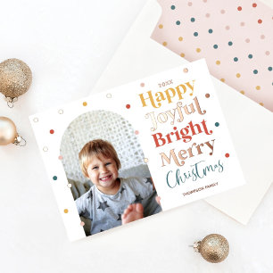 Fun Modern Confetti Happy Joyful Bright Photo Arch Foil Holiday Card
