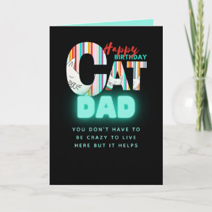 Fun Modern Crazy Cat DAD Personalised Birthday Card