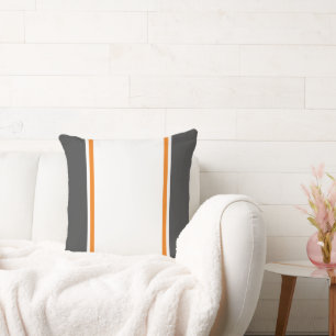 Fun Modern Dark Grey White Orange Racing Stripes Cushion