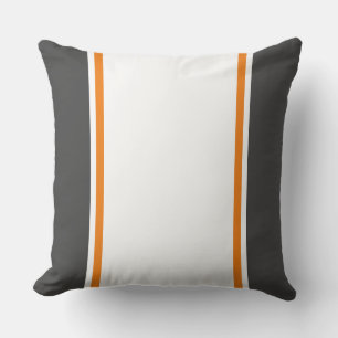 Fun Modern Dark Grey White Orange Racing Stripes Cushion