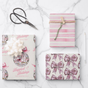 Fun Modern Disco Ball Ornament Happiest Holidays Wrapping Paper Sheet