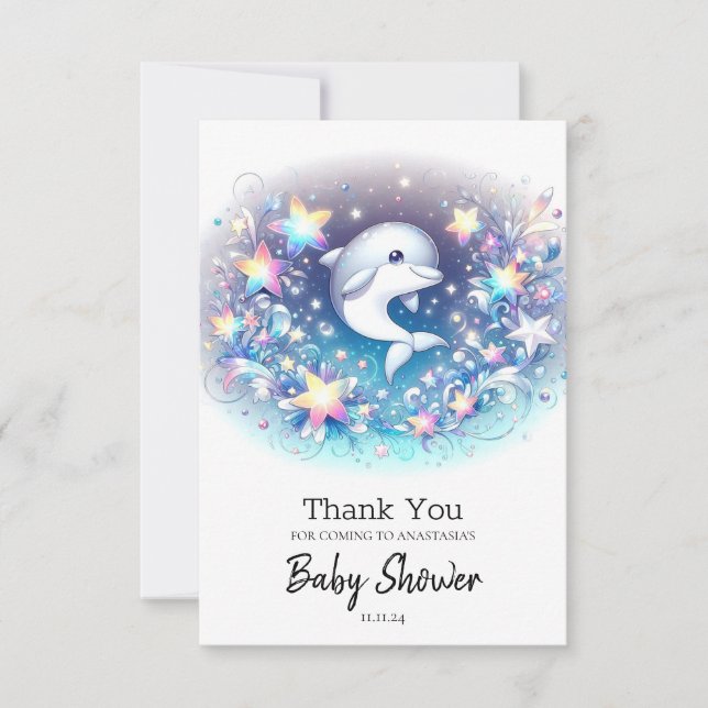Fun Modern Dolphin Baby Shower Thank You Card (Front)