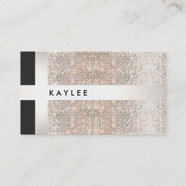 Fun Modern Faux Silver Stripes on Sequins Business Card (Front)