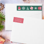 Fun Modern Geometric Festive Christmas Icons Wrap Around Label<br><div class="desc">A fun,  modern Christmas wrap around address label featuring geometric Christmas icons like mittens,  snowflake,  star,  geometric tree,  peppermint in red and green,  festive colours. This label is part of my Modern Geometric Shapes Christmas stationery collection.</div>
