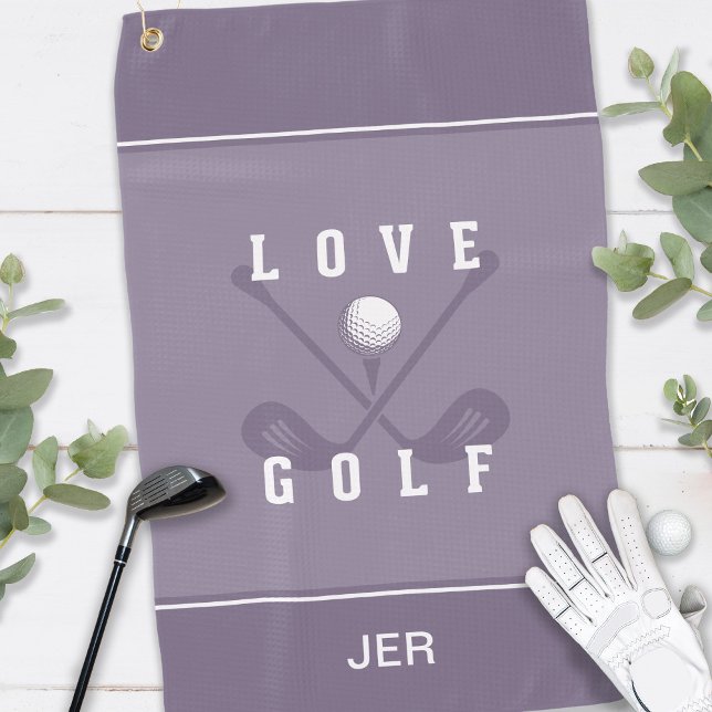 Fun Modern Golfer Golf Ball Sports Monogram Purple Golf Towel (Creator Uploaded)