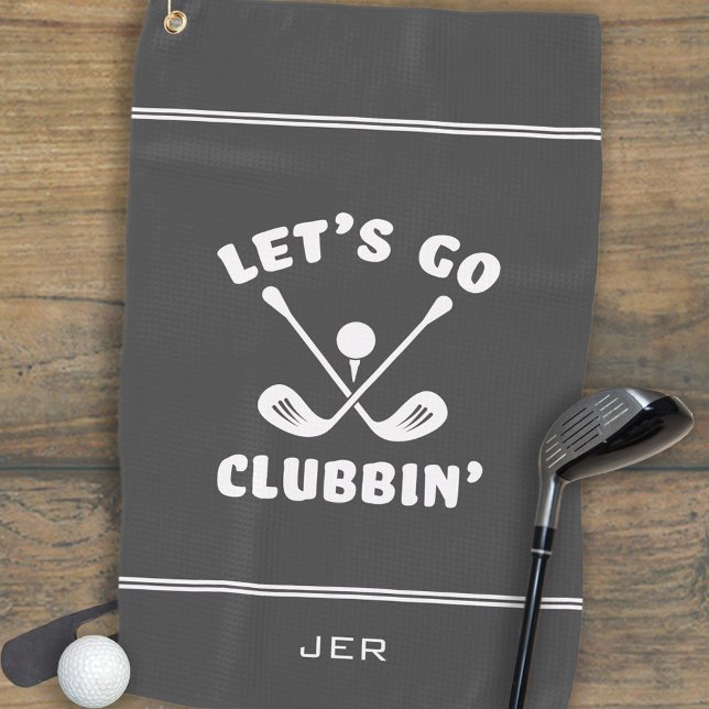 Fun Modern Golfer Golf Club Cute Humour Sports Gre Golf Towel (Funny Golf Club Humor Modern Golfer Sports Dark Gray Classic Crossed Clubs Golf Towel)