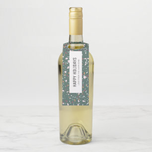 Fun Modern Green Terrazzo Pattern Happy Holidays Bottle Tag