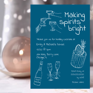 Fun & Modern Hand Drawn Blue & White Xmas Party Invitation