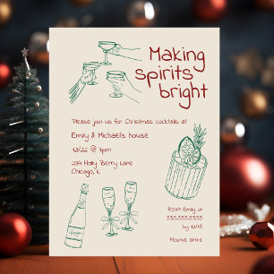 Fun & Modern Hand Drawn Green & Cream Xmas Party Invitation
