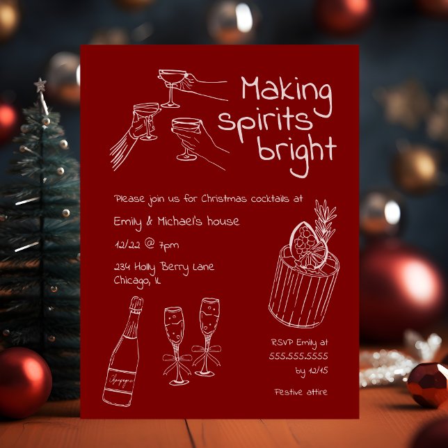 Fun & Modern Hand Drawn Red & White Xmas Party Invitation (Creator Uploaded)
