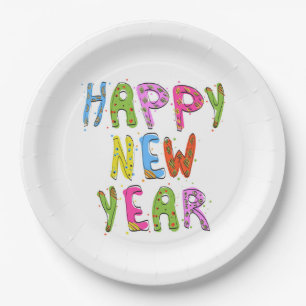 Fun Modern Happy New Year Holidays Paper Plate