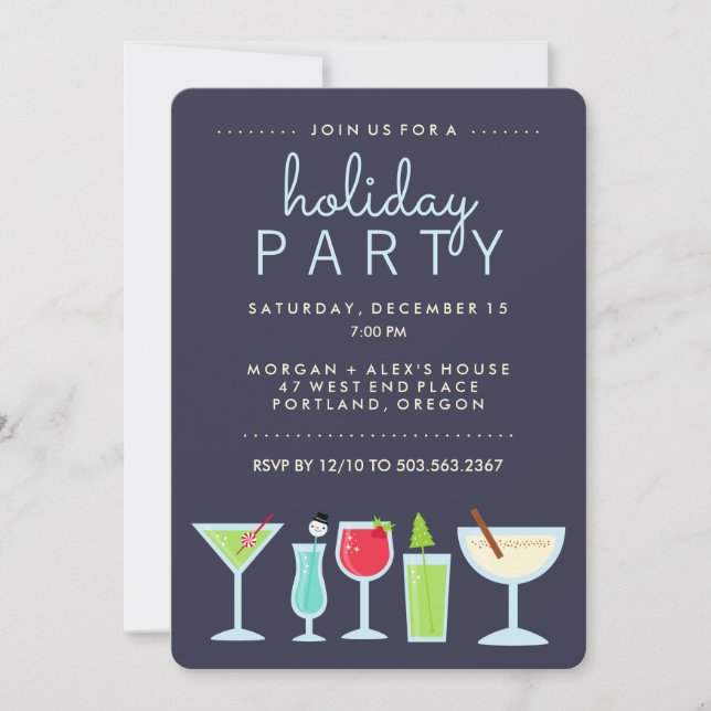 Fun Modern Holiday Party Invitation with Drinks (Front)