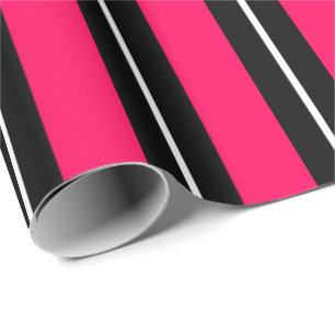Fun & Modern Hot Pink, Black & White Stripes Wrapping Paper