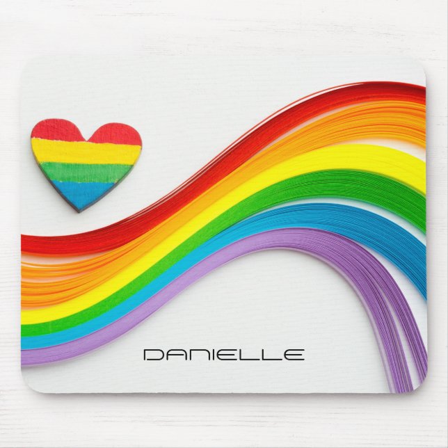 Fun Modern LGBT Pride Rainbow Personalised Name Mouse Mat (Front)