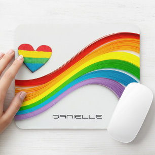 Fun Modern LGBT Pride Rainbow Personalised Name Mouse Mat